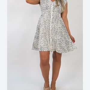 She + Sky White and Black Speckled Zip-Front Fit & Flare Mini Dress Size M